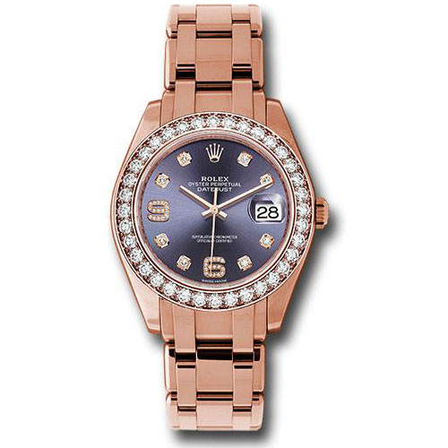 Rolex Everose Gold Datejust Pearlmaster 39 Watch - 36 Diamond Bezel - Aubergine Diamond Dial - 86285 aubd