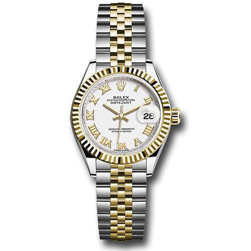 Rolex Steel and Yellow Gold Rolesor Lady-Datejust 28 Watch - Fluted Bezel - White Roman Dial - Jubilee Bracelet - 279173 wrj