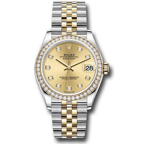 Rolex Steel and Yellow Gold Datejust 31 Watch - Diamond Bezel - Champagne Diamond Dial - Jubilee Bracelet - 278383RBR chdj
