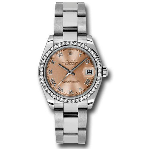 Rolex Steel and White Gold Datejust 31 Watch - 46 Diamond Bezel - Pink Roman Dial - Oyster Bracelet - 178384 pro