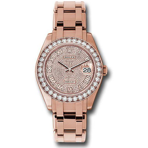Rolex Everose Gold Datejust Pearlmaster 39 Watch - 36 Diamond Bezel - Diamond Paved Roman Dial - 86285 dpr