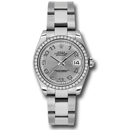 Rolex Steel and White Gold Datejust 31 Watch - 46 Diamond Bezel - Silver Concentric Circle Arabic Dial - Oyster Bracelet - 178384 scao