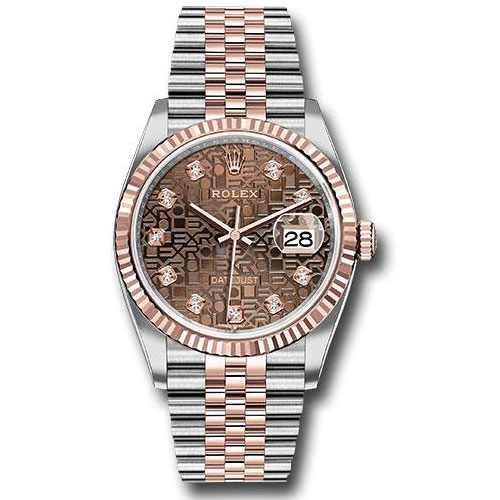Rolex Steel and Everose Rolesor Datejust 36 Watch - Fluted Bezel - Chocolate Jubilee Diamond Dial - Jubilee Bracelet - 126231 chojdj