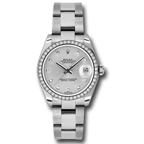 Rolex Steel and White Gold Datejust 31 Watch - 46 Diamond Bezel - Silver Diamond Dial - Oyster Bracelet - 178384 sdo