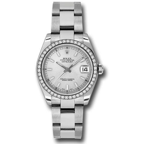 Rolex Steel and White Gold Datejust 31 Watch - 46 Diamond Bezel - Silver Index Dial - Oyster Bracelet - 178384 sio