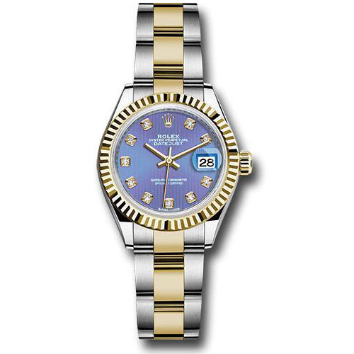 Rolex Steel and Yellow Gold Rolesor Lady-Datejust 28 Watch - Fluted Bezel - Lavender Diamond Dial - Oyster Bracelet - 279173 ldo