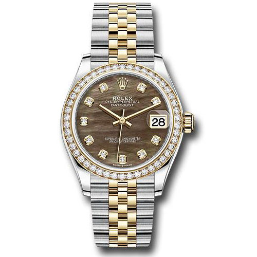 Rolex Steel and Yellow Gold Datejust 31 Watch - Diamond Bezel - Dark Mother-of-Pearl Diamond Dial - Jubilee Bracelet - 278383RBR dkmdj