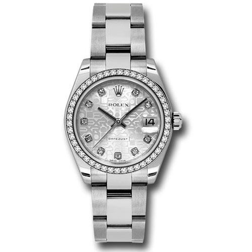 Rolex Steel and White Gold Datejust 31 Watch - 46 Diamond Bezel - Silver Jubilee Diamond Dial - Oyster Bracelet - 178384 sjdo