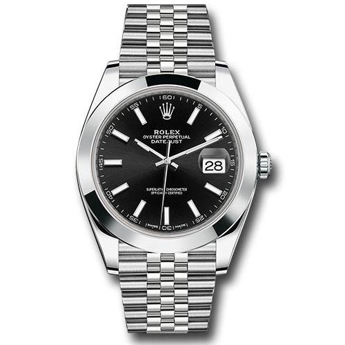 Rolex Steel Datejust 41 Watch - Smooth Bezel - Black Index Dial - Jubilee Bracelet - 126300 bkij