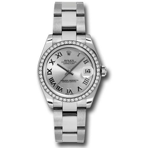 Rolex Steel and White Gold Datejust 31 Watch - 46 Diamond Bezel - Silver Roman Dial - Oyster Bracelet - 178384 sro