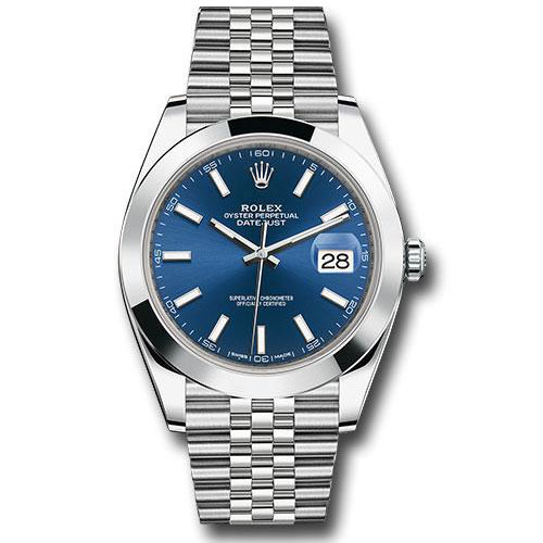 Rolex Steel Datejust 41 Watch - Smooth Bezel - Blue Index Dial - Jubilee Bracelet - 126300 blij