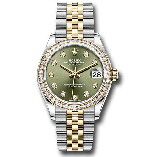 Rolex Steel and Yellow Gold Datejust 31 Watch - Diamond Bezel - Olive Green Diamond Dial - Jubilee Bracelet - 278383RBR ogdj