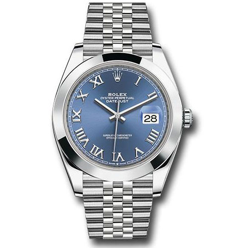 Rolex Steel Datejust 41 Watch - Smooth Bezel - Blue Roman Dial - Jubilee Bracelet - 126300 blrj