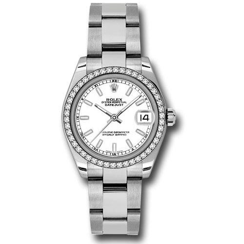Rolex Steel and White Gold Datejust 31 Watch - 46 Diamond Bezel - White Index Dial - Oyster Bracelet - 178384 wio