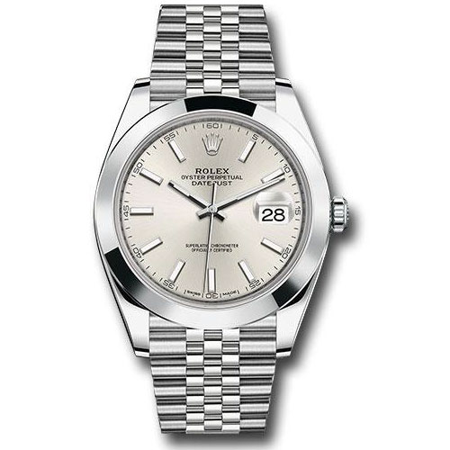 Rolex Steel Datejust 41 Watch - Smooth Bezel - Silver Index Dial - Jubilee Bracelet - 126300 sij