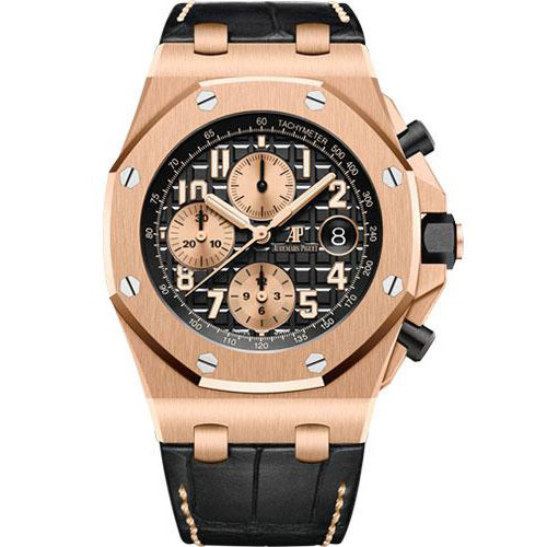 Audemars Piguet Royal Oak Offshore Selfwinding Chronograph Watch - 42mm - Pink Gold - Black Dial - Black Alligator Strap - 26470OR.OO.A002CR.02