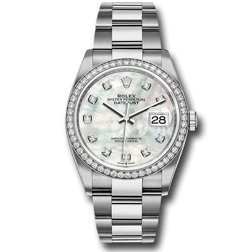 Rolex Steel Datejust 36 Watch - Diamond Bezel - Mother-of-Pearl Diamond Dial - Oyster Bracelet - 2019 Release - 126284RBR mdo
