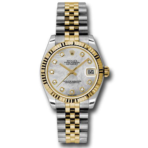 Rolex Steel and Yellow Gold Datejust 31 Watch - Fluted Bezel - Mother-Of-Pearl Diamond Dial - Jubilee Bracelet - 178273 mdj