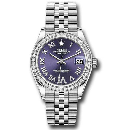 Rolex Steel and White Gold Datejust 31 Watch - Diamond Bezel - Aubergine Roman Diamond 6 Dial - Jubilee Bracelet - 278384RBR aubdr6j