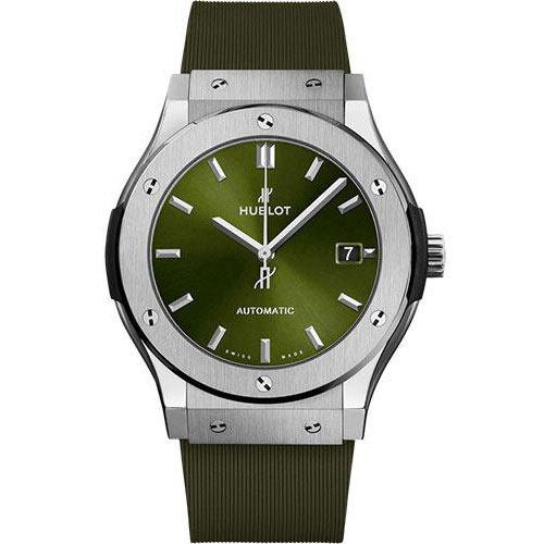 Hublot Classic Fusion Titanium Green Watch - 45 mm - Green Dial - Green Lined Rubber Strap-511.NX.8970.RX