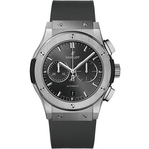 Hublot Classic Fusion Racing Grey Chronograph Titanium Watch - 42 mm - Gray Dial - Gray Lined Rubber Strap-541.NX.7070.RX