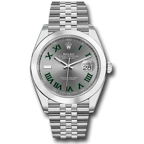 Rolex Steel Datejust 41 Watch - Smooth Bezel - Slate Green Roman Dial - Jubilee Bracelet - 126300 slgrj