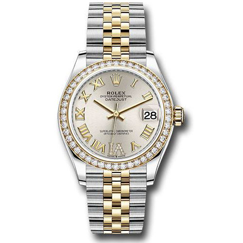 Rolex Steel and Yellow Gold Datejust 31 Watch - Diamond Bezel - Silver Diamond Roman Six Dial - Jubilee Bracelet - 278383RBR sdr6j