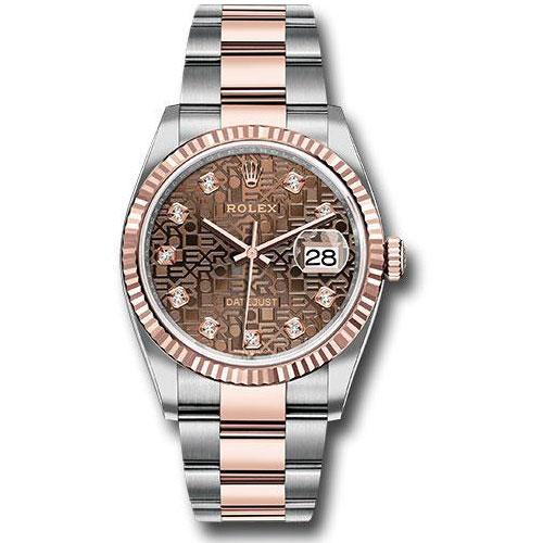 Rolex Steel and Everose Rolesor Datejust 36 Watch - Fluted Bezel - Chocolate Jubilee Diamond Dial - Oyster Bracelet - 126231 chojdo