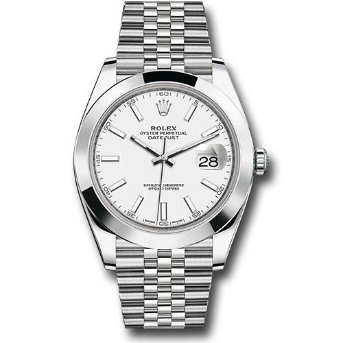 Rolex Steel Datejust 41 Watch - Smooth Bezel - White Index Dial - Jubilee Bracelet - 126300 wij
