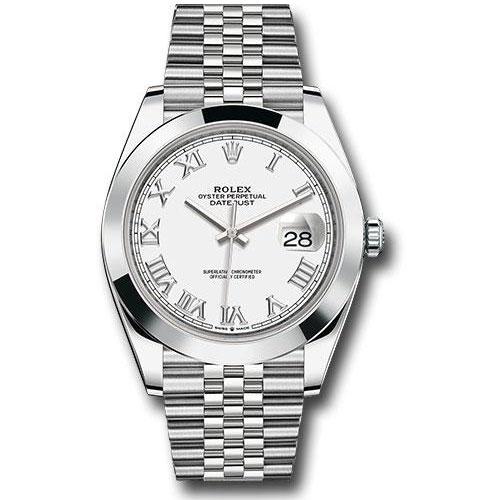 Rolex Steel Datejust 41 Watch - Smooth Bezel - White Roman Dial - Jubilee Bracelet - 126300 wrj