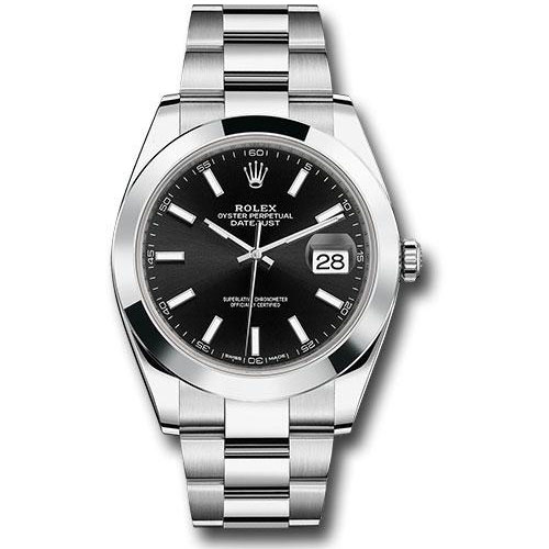 Rolex Steel Datejust 41 Watch - Smooth Bezel - Black Index Dial - Oyster Bracelet - 126300 bkio