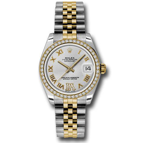 Rolex Steel and Yellow Gold Datejust 31 Watch - 46 Diamond Bezel - Silver Diamond Roman Vi Roman Dial - Jubilee Bracelet - 178383 sdrj