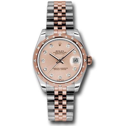 Rolex Steel and Everose Gold Datejust 31 Watch - 24 Diamond Bezel - Pink Diamond Dial - Jubilee Bracelet - 178341 pdj