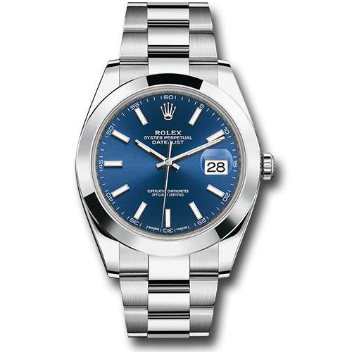Rolex Steel Datejust 41 Watch - Smooth Bezel - Blue Index Dial - Oyster Bracelet - 126300 blio