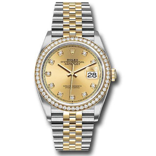 Rolex Steel and Yellow Gold Rolesor Datejust 36 Watch - Yellow Diamond Bezel - Champagne Diamond Dial - Jubilee Bracelet - 126283RBR chdj