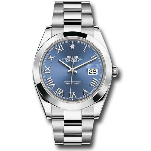Rolex Steel Datejust 41 Watch - Smooth Bezel - Blue Roman Dial - Oyster Bracelet - 126300 blro