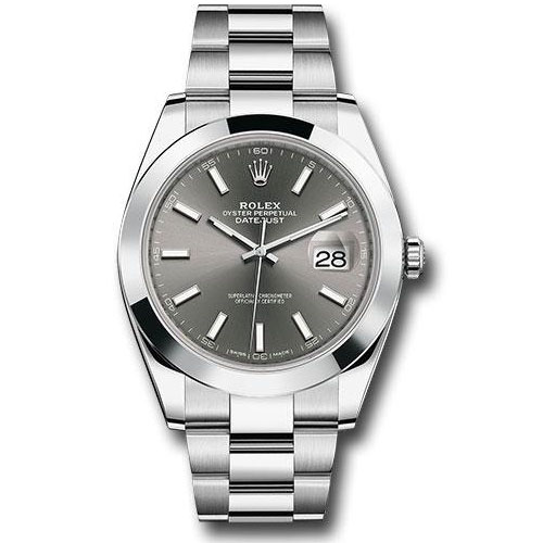 Rolex Steel Datejust 41 Watch - Smooth Bezel - Dark Rhodium Index Dial - Oyster Bracelet - 126300 dkrio