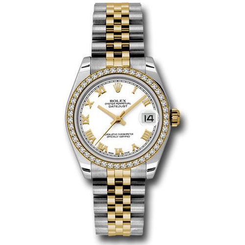 Rolex Steel and Yellow Gold Datejust 31 Watch - 46 Diamond Bezel - White Roman Dial - Jubilee Bracelet - 178383 wrj