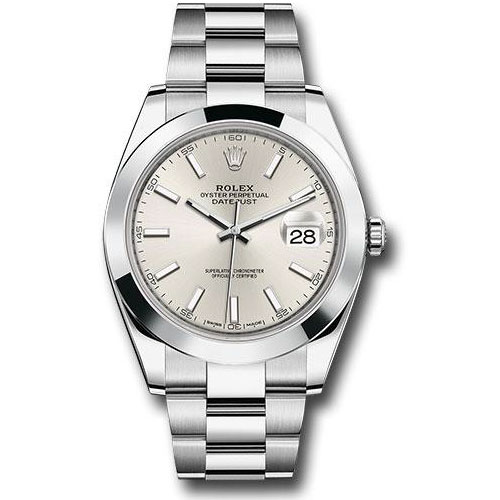 Rolex Steel Datejust 41 Watch - Smooth Bezel - Silver Index Dial - Oyster Bracelet - 126300 sio
