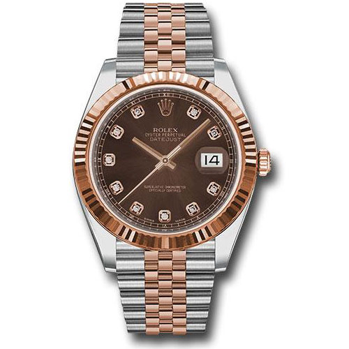 Rolex Steel and Everose Rolesor Datejust 41 Watch - Fluted Bezel - Chocolate Diamond Dial - Jubilee Bracelet - 126331 chodj