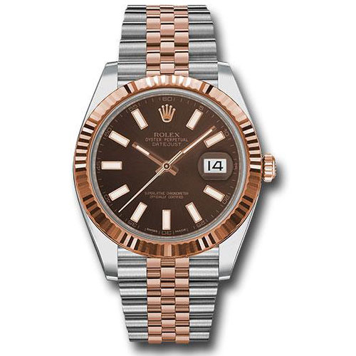 Rolex Steel and Everose Rolesor Datejust 41 Watch - Fluted Bezel - Chocolate Index Dial - Jubilee Bracelet - 126331 choij