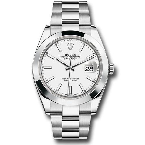 Rolex Steel Datejust 41 Watch - Smooth Bezel - White Index Dial - Oyster Bracelet - 126300 wio