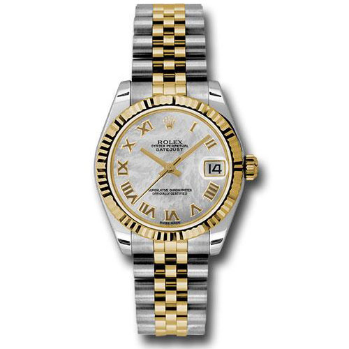 Rolex Steel and Yellow Gold Datejust 31 Watch - Fluted Bezel - Mother-Of-Pearl Roman Dial - Jubilee Bracelet - 178273 mrj