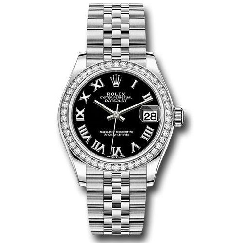 Rolex Steel and White Gold Datejust 31 Watch - Diamond Bezel - Black Roman Dial - Jubilee Bracelet - 278384RBR bkrj