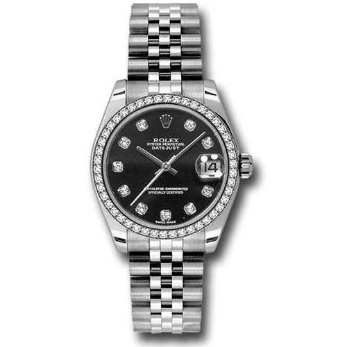 Rolex Steel and White Gold Datejust 31 Watch - 46 Diamond Bezel - Black Diamond Dial - Jubilee Bracelet - 178384 bkdj