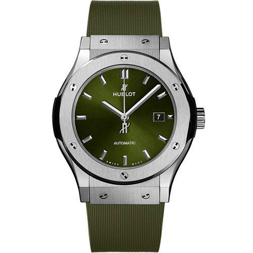 Hublot Classic Fusion Titanium Green Watch - 42 mm - Green Dial - Green Lined Rubber Strap-542.NX.8970.RX