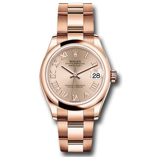 Rolex Everose Gold Datejust 31 Watch - Domed Bezel - Rose Roman Dial - Oyster Bracelet - 278245 rsro