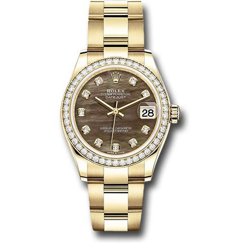 Rolex Yellow Gold Datejust 31 Watch - Diamond Bezel - Dark Mother-of-Pearl Diamond Dial - Oyster Bracelet - 278288RBR dkmdo