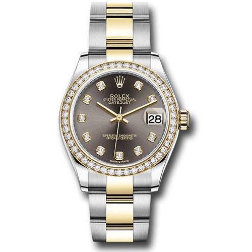 Rolex Steel and Yellow Gold Datejust 31 Watch - Diamond Bezel - Dark Grey Diamond Dial - Oyster Bracelet - 278383RBR dkgdo