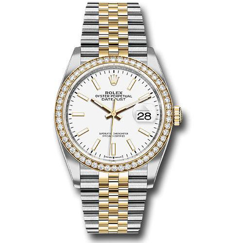 Rolex Steel and Yellow Gold Rolesor Datejust 36 Watch - Yellow Diamond Bezel - White Index Dial - Jubilee Bracelet - 126283RBR wij